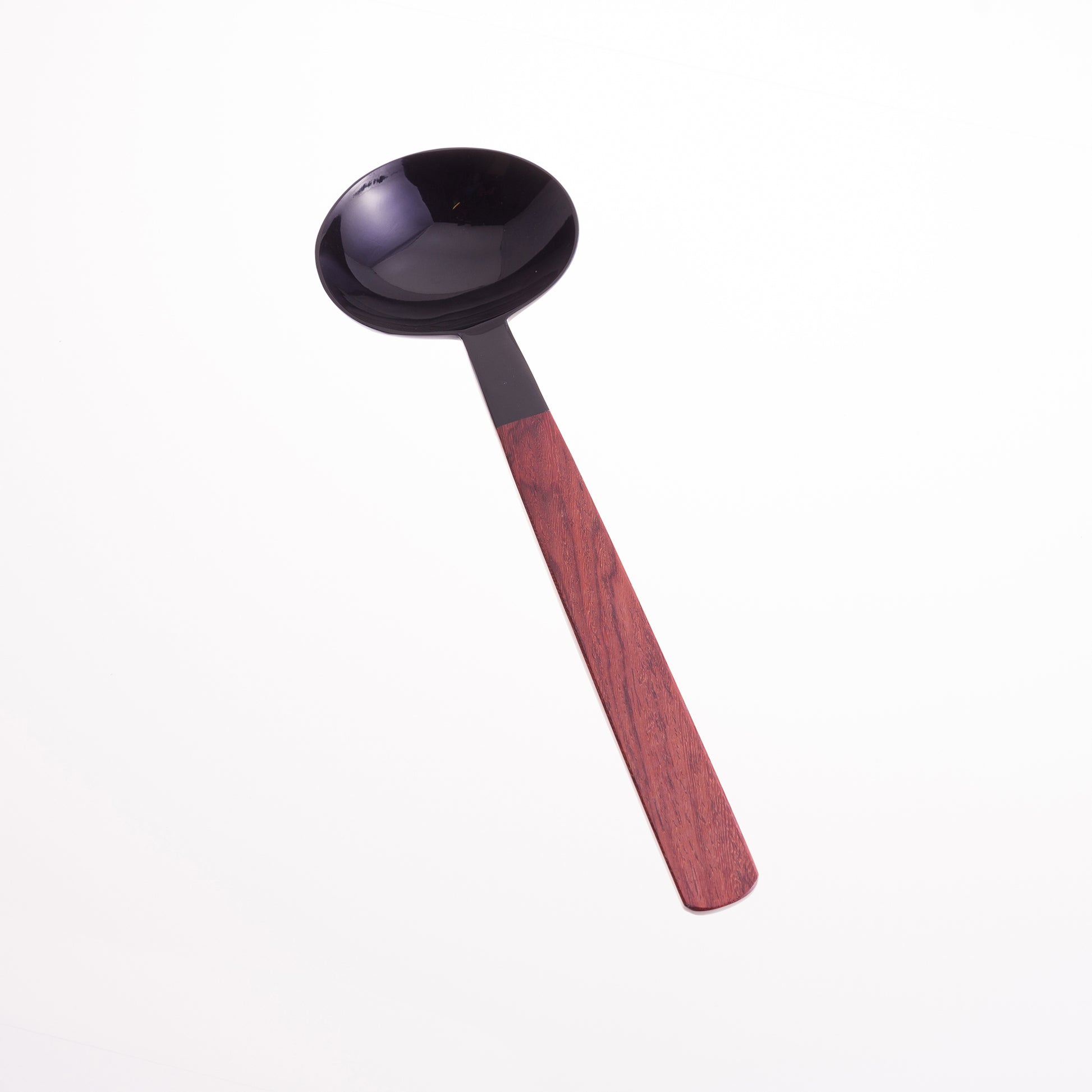 Oval shaped black horn salad server spoon with rosewood handles