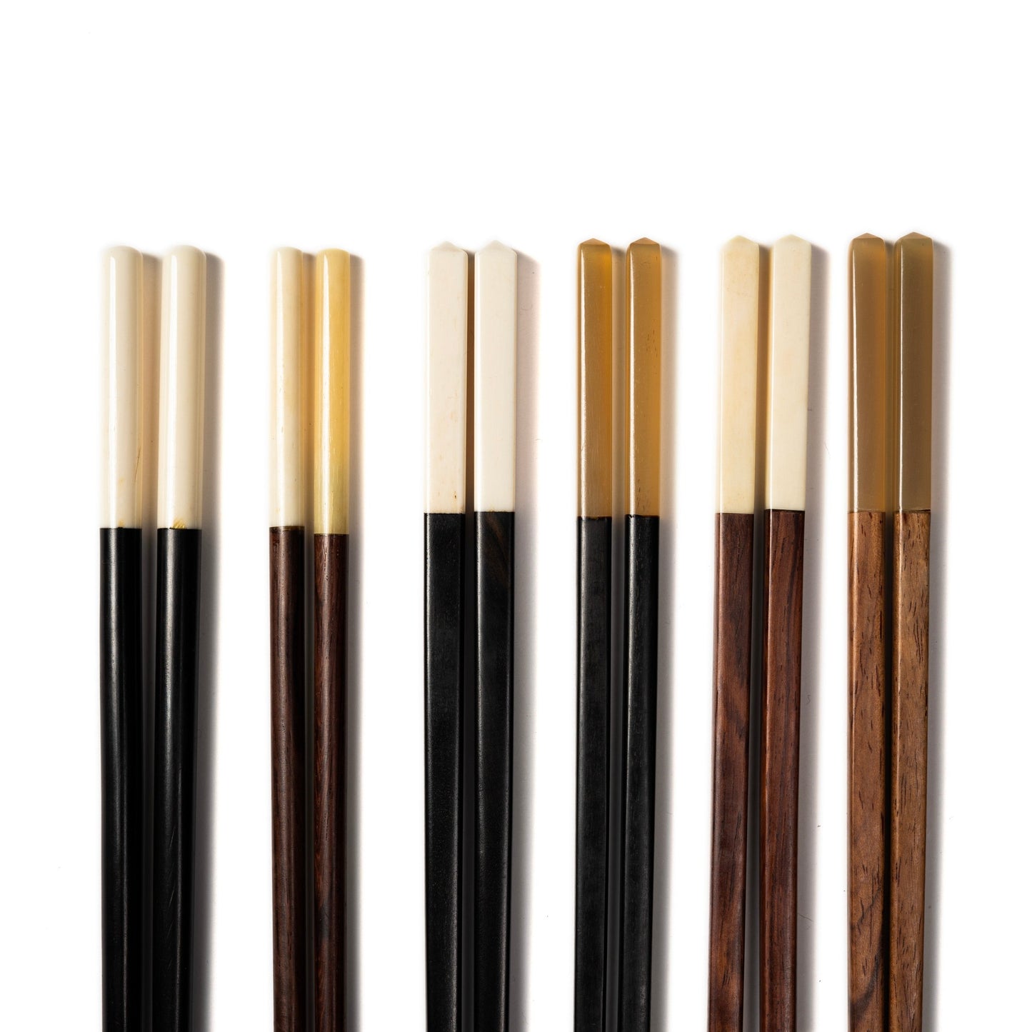 Square Black Wood Chopsticks with Natural Horn Tip