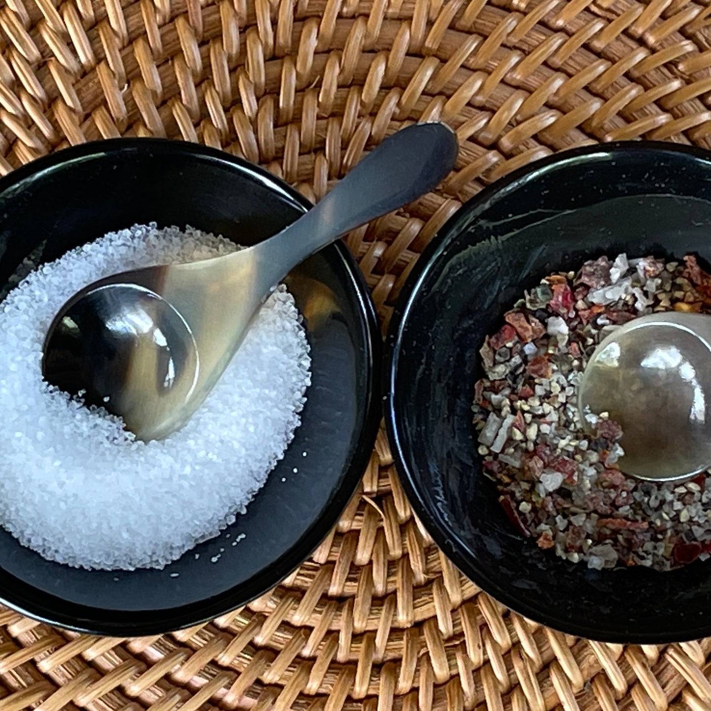 Round Black Horn Salt & Pepper Bowl