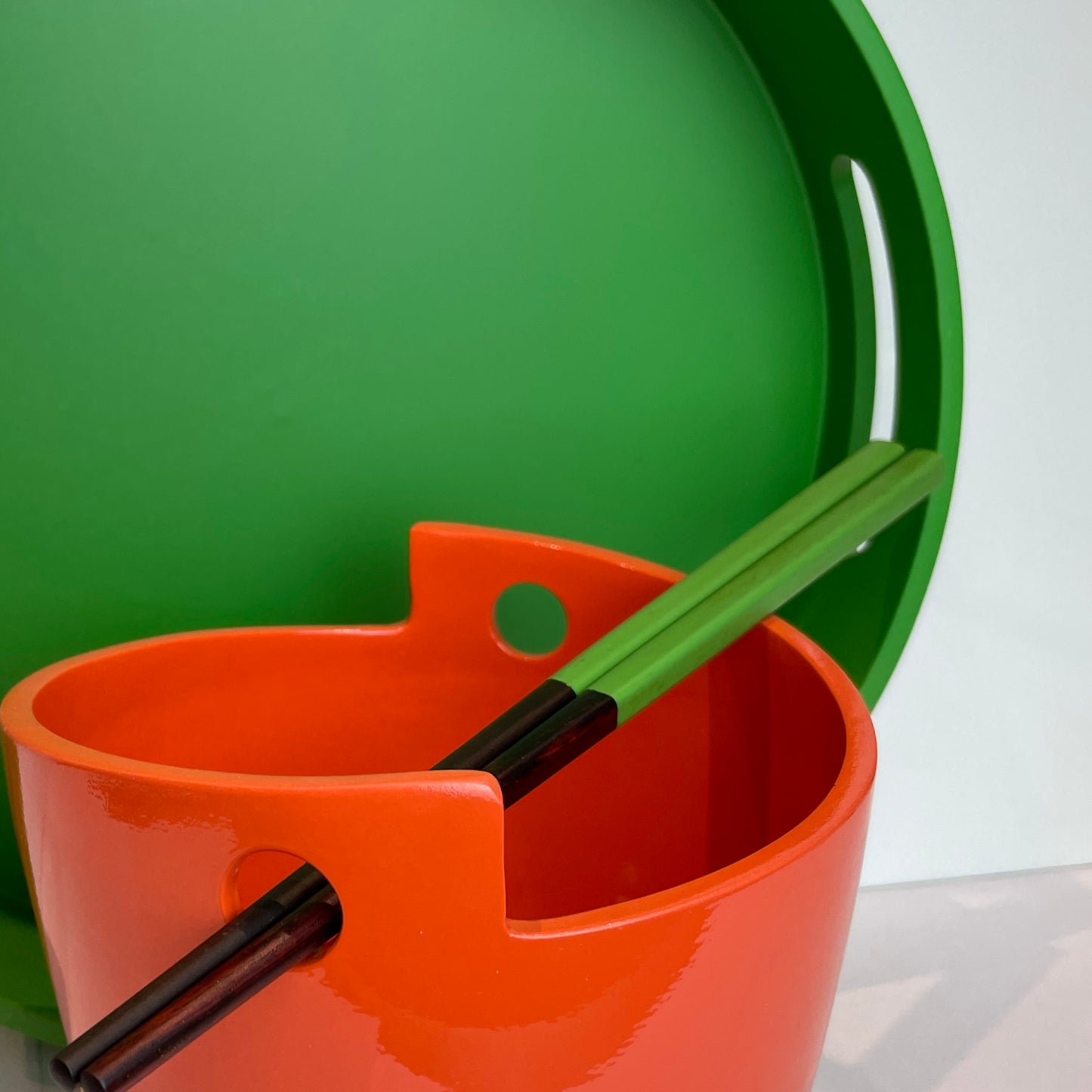 Medium Lacquer Noodle Bowl (double hole) with Chopsticks