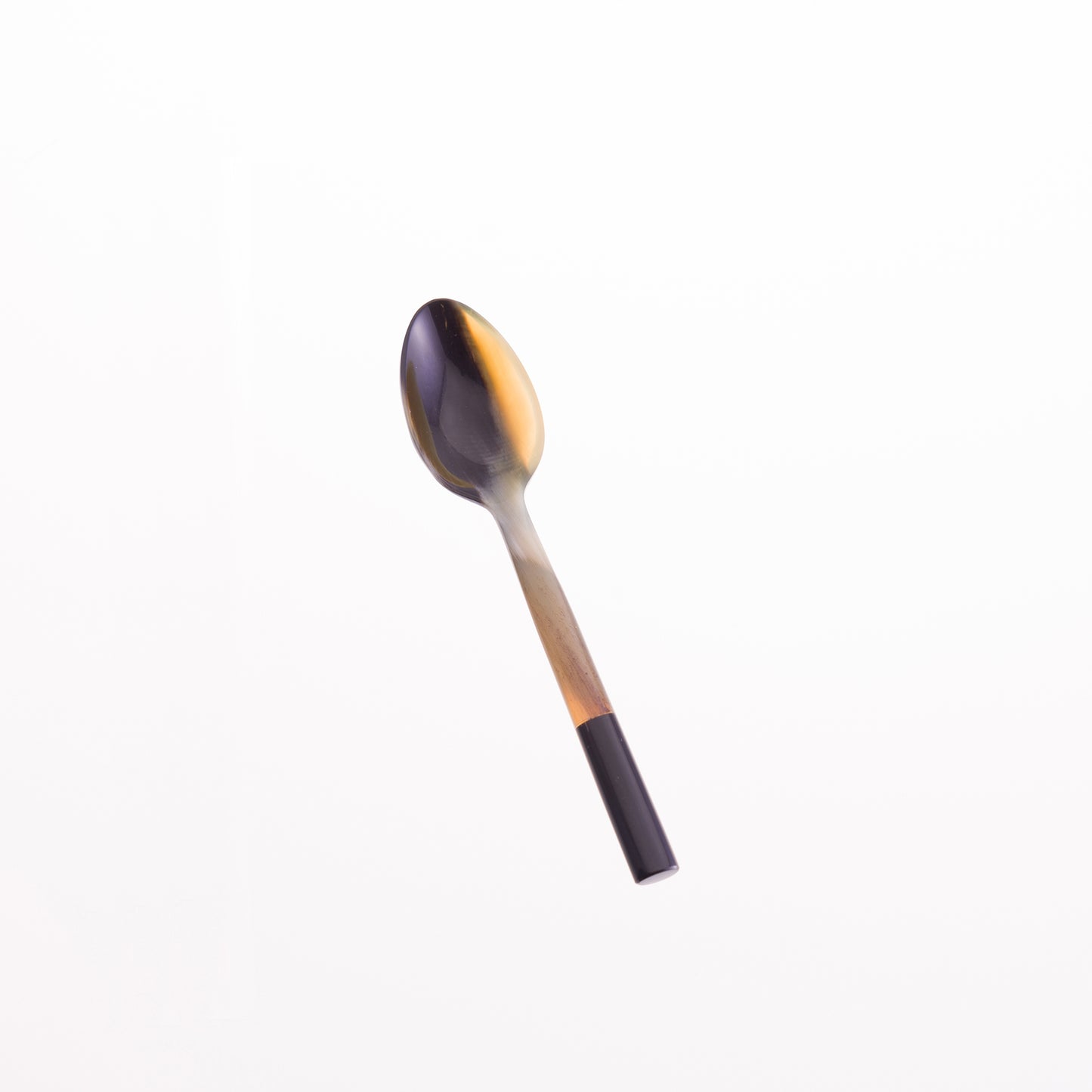 A natural horn egg spoon with a black horn tip