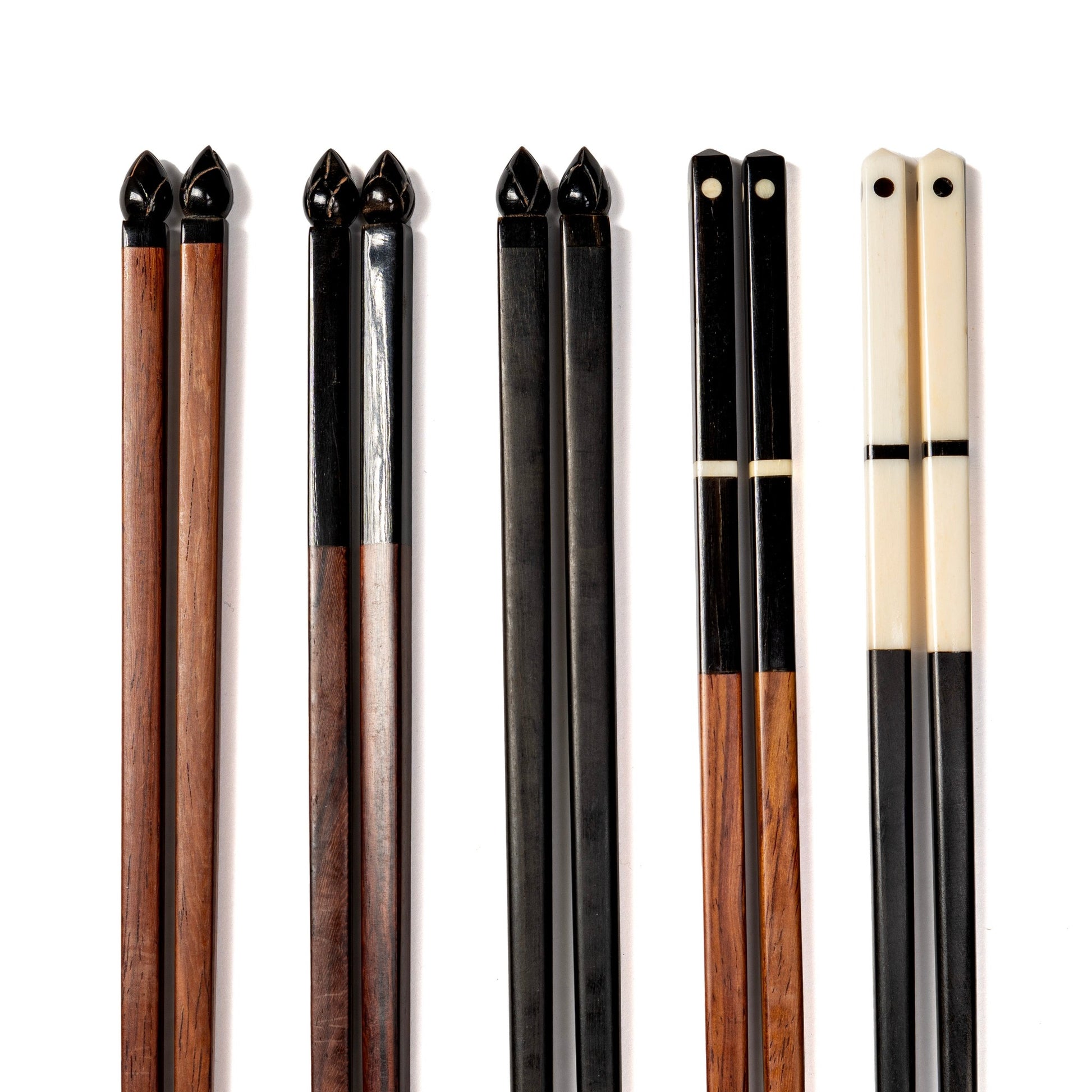A collection of wood, bone and horn chopsticks