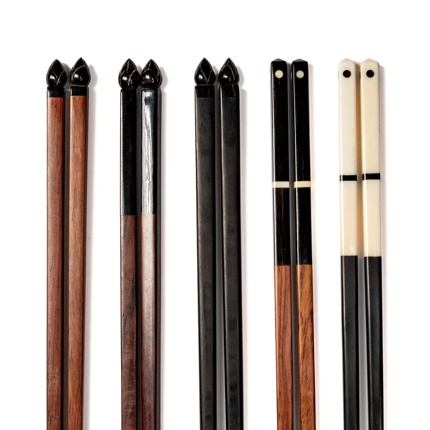 Red Wood Chopsticks with Black Horn Tip and Bone Dot